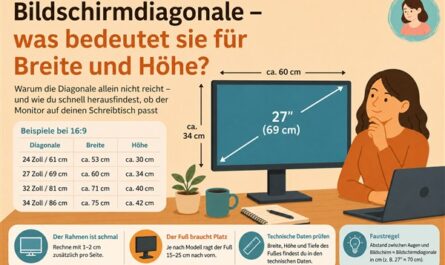Warum die Bildschirmdiagonale allein nicht reicht – und wie du schnell herausfindest, ob der Monitor auf deinen Schreibtisch passt.